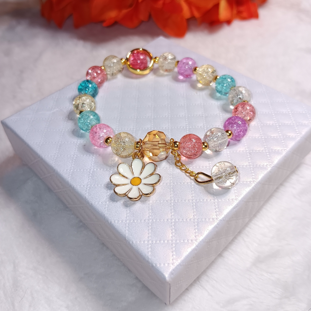 Colorful Beaded Bracelet with Daisy Charm